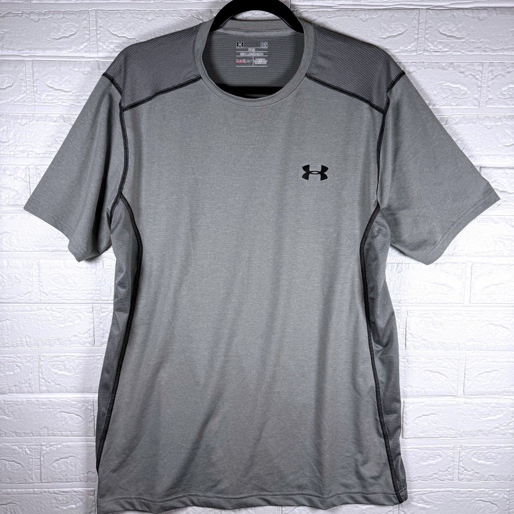 Under Armour T-Shirt Mens L Gray HeatGear Fitted Short Sleeve Tee Athleisure